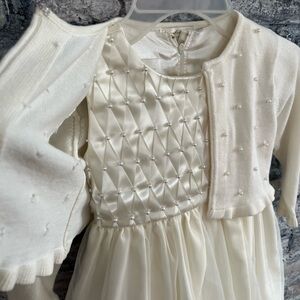Cinderella Cream Formal Kids Dress/pearl accents & matching sweater NWOT